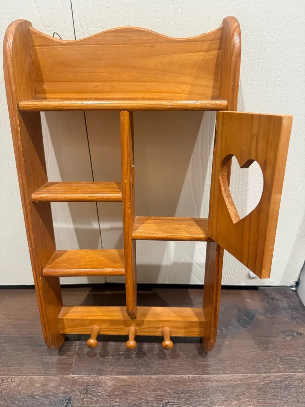 Vintage Wood Wall Curio Heart Cut Out Shadow Box Cubby Cottagecore Display Shelf